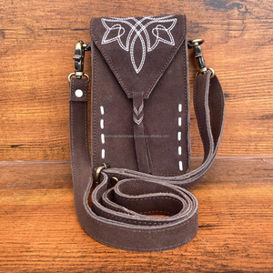 Bolso multiusos para teléfono móvil de cuero de gamuza de punto de bota, bolso cruzado de cuero genuino Premium de alta calidad para teléfono móvil para mujer - Product Image 3