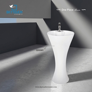 Lavabo de pedestal contemporáneo, montado en el suelo, con un solo orificio, pulido, blanco, para baño - Product Image 2
