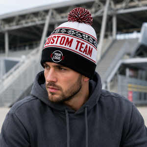 Gorros de Punto con Pompones para Deportes de Invierno, Personalizados OEM |   Gorros de Punto Acrílicos Personalizados con Impresión de Goma en Relieve para Equipos Unisex Adultos - Product Image 2