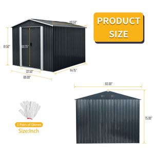 Caseta de Almacenamiento Metálica para Exteriores de 8 pies x 10 pies, Color Negro, con Base para Piso, Solución de Almacenamiento Versátil y Duradera - Product Image 2