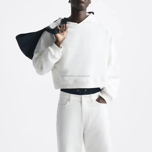 Haute qualité boxy crop 500 gsm fabricants de sweat à capuche french terry 400gsm Heavyweight blue blank crop hoodies - Product Image 3