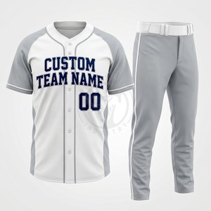 Ensemble d'uniformes de baseball personnalisés pour hommes – Maillot et pantalon en polyester noir et blanc, design entièrement boutonné, respirant, pour équipes adultes - Product Image 4