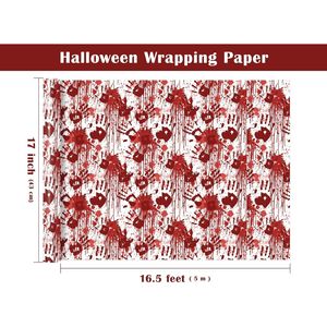 Carta da Regalo Mini Rotolo con Design Spaventoso di Impronte di Mani con Schizzi di Sangue per Halloween, 17 Pollici X 16,5 Piedi, per Regali di Compleanno - Product Image 1