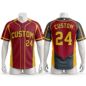 Maillot de baseball personnalisé pour homme, rouge et or rayé, boutonné, respirant, sublimé, vêtement de sport adulte, coupe régulière, manches courtes - Product Image 1