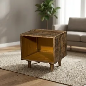 <b>Rustic</b> Wooden <b>Bedside</b> Cube <b>Table</b> with Open Storage Compartment and Tapered Legs for Bedroom - Product Image 4