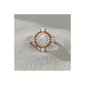 Anillo de compromiso Stonewels Empress Diamond Halo chapado en oro rosa con engaste de púas certificado - Product Image 1