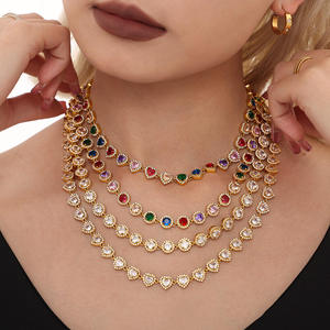 Gold Plated Heart Cut Crystal Necklace <b>and</b> <b>Bracelet</b> <b>Set</b> for Women Party Jewelry Cute Multicolor Stone Alloy Jewelry <b>Sets</b> - Product Image 1
