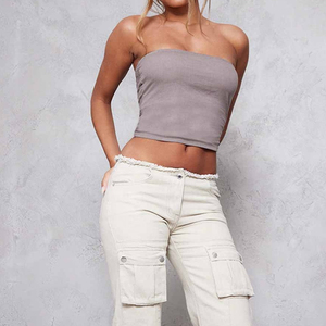 Débardeurs tube en jersey 100 % coton respirant pour femmes, style bandeau, décontractés, sans bretelles, courts, pour l'été, vente en gros - Product Image 5