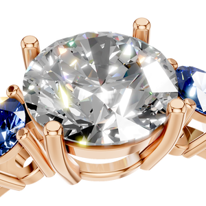 Anillo de Compromiso de Lujo de Plata de Ley 925 con Baño de Rodio y Tres Piedras de Moissanita, con Piedra Central Flanqueada por Dos Zafiros Azules - Product Image 6