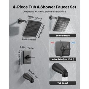 Set rubinetto doccia in ottone massiccio con soffione a pioggia da 6 pollici e bocca per vasca da bagno - Product Image 2