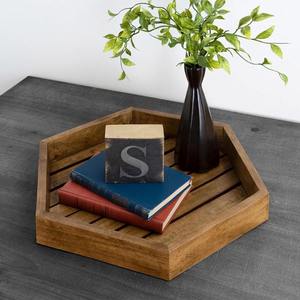 Elegante Bandeja Otomana Hexagonal de Madera de Acacia, Bandejas de Almacenamiento de Madera Hechas a Mano de Primera Calidad para Sala de Estar, Café, Desayuno - Product Image 1