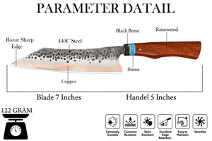 Couteau de chef en acier inoxydable forgé à la main, lame de 8 à 9,9 pouces, manche en bois, style japonais - Product Image 2