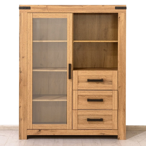 Mueble de Almacenamiento Moderno de Roble Macizo Ecológico con Forma Trapezoidal, Vitrina con Puerta de Vidrio y Tirador de Hierro para el Hogar - Product Image 2