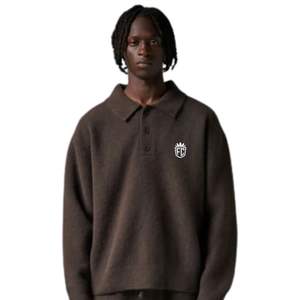 Pull en maille à manches longues pour homme, col boutonné texturé doux, mélange de coton, marron, décontracté, hiver, OEM - Product Image 3