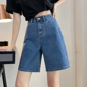 Shorts de mezclilla rectos de cintura media para mujer, estilo vintage, rasgados, transpirables, tipo cargo, con bolsillos, estilo Y2K, para verano, otoño e invierno - Product Image 4