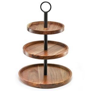 High Arrival Modern Wooden 3-Tiers Cake Stand with Raised Platform for <b>Displaying</b> Cakes Pastries Fruit Dessert Oven Safe - Product Image 3