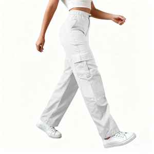 Women Cargo Pants High Waisted Loose Fit Casual <b>Trousers</b> Multi Pocket Ladies Fashion Wholesale Clothing - Product Image 3