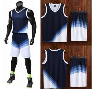Conjunto de Camiseta de Baloncesto para Hombre, Cuello en V, Sin Mangas, Impresión por Transferencia de Calor, Poliéster que Absorbe la Humedad, Pantalones Cortos Deportivos - Product Image 3
