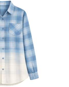 Camisa de Franela a Cuadros Azul Degradado Personalizada para Mujer, Manga Larga, Cierre de Botones, Estilo Casual, Mezcla de Algodón, Blusa para Otoño e Invierno - Product Image 3