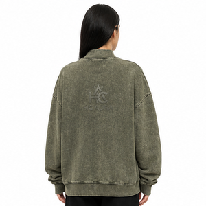 Sudadera Oversize de Felpa/Algodón con Lavado Ácido, Cuello Alto Simulado, Hombros Caídos, Color Negro, Premium, Estilo Urbano de Invierno, Más Vendida - Product Image 2