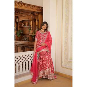 Party Wear <b>Top</b>-Bottom and Dupatta Set <b>Sequins</b> & Zari Embroidered Work Size XL - Product Image 5