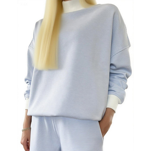 High Quality Custom Women's Sets Soft Cotton Fleece <b>Drop</b> Shoulder Baggy Pullover Mockneck Sweatshirt Winter Autumn Streetwear - Product Image 3