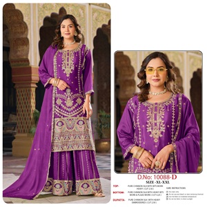 Salwar Kameez en pure soie Chinnon avec broderies riches pour femmes, taille XL-XXL, tenue traditionnelle indienne pour mariage - Product Image 6