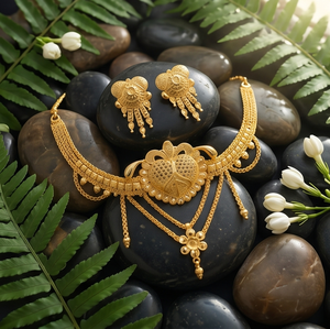 Divyoro Elegant Gold Plated Flower Statement Necklace Earrings Set Women Wedding Party Classic Jewelry <b>Copper</b> Alloy <b>Chain</b> - Product Image 4