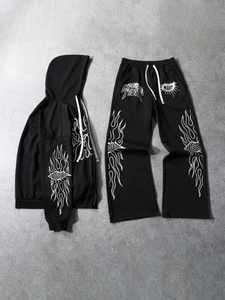 Ropa Urbana para Hombre, Sudadera con Capucha Estilo Ins, Sudadera Tejida con Capucha, Conjunto de Dos Piezas, Pantalones Deportivos Negros Góticos, Ropa de Otoño - Product Image 4