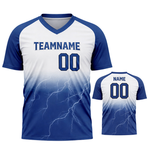 Camiseta de Béisbol Sublimada Personalizada para Hombre, Azul y Blanca, Cuello en V, Diseño de Rayo, Uniforme de Equipo, Transpirable - Product Image 1