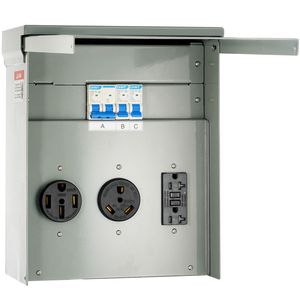 Pannello Presa di Corrente Temporanea 20/30/50 Amp, Scatola Presa Elettrica per Camper NEMA 14-50R e NEMA TT 30R, Presa 125/250V Installata - Product Image 2