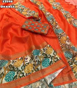 Tissue Dola Silk Bentex <b>Gap</b> Border With Lining Weave & Floral Digital Print Border - Product Image 6