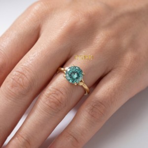 18K Gold Round Cut Lab Grown Diamond Engagement <b>Ring</b> <b>Solitaire</b> Six Prong Side Stone Wedding <b>Ring</b> Women Luxury Diamond <b>Ring</b> - Product Image 1