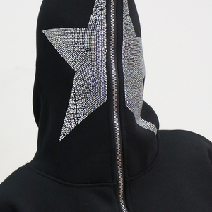Sudadera con capucha unisex con cremallera completa y estrellas de diamantes de imitación, de algodón grueso, estilo oversize, personalizada para streetwear. - Product Image 4