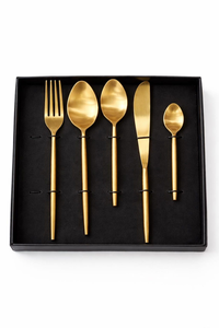 Ensemble de couverts minimalistes en or mat, résistant à la rouille, en métal, pour mariage - Product Image 4