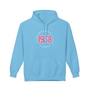 เสื้อฮู้ดดี้สีชมพูแบบยูนิเซ็กซ์ ลายกราฟิกปี 1938 แบรนด์ Jack and Jill แขนยาว พรีเมียม สวมใส่สบายๆ แฟชั่นลำลอง ขายส่งเสื้อผ้า - Product Image 1