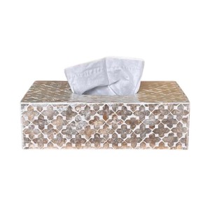Caja de pañuelos rectangular de alta gama con incrustaciones de nácar y madera hecha a mano para decoración del hogar - Product Image 1
