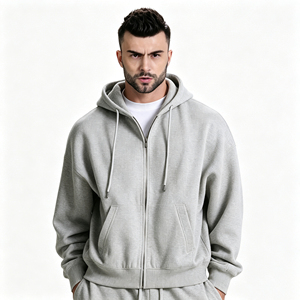 Conjunto Deportivo Informal Premium Moderno en Gris Claro, Holgado y Transpirable, con Sudadera con Cremallera Completa y Pantalones Deportivos Anchos con Cordón Ajustable, Dos Piezas - Product Image 6