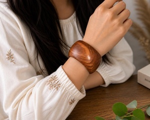 Fashion Handmade Vintage Geometric Wooden <b>Bangle</b> <b>Bracelet</b> Pair Sustainable Eco-Friendly Women's Jewelry - Product Image 2