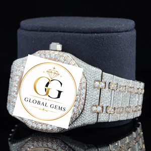 High Quality 18K Gold Plated Cut Moissanite Hip Hop Watch Steel Case Day and Date Dial Full Iced Out Party Wear - Product Image 4