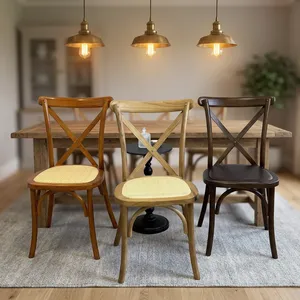 Chaise de restaurant classique à dossier croisé en velours avec structure en bois massif et assise tressée pour hôtel, usage extérieur, salon, maison, cuisine - Product Image 1