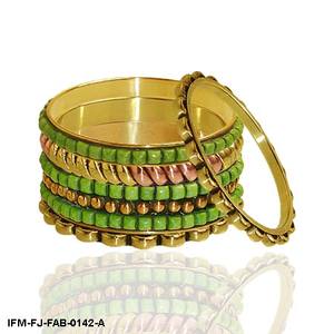 Green and Gold Ethnic Bangle Set Traditional Silk Thread & Bead <b>Kada</b> Bracelet for Women, Party Wear Wedding Jewelry - Product Image 4