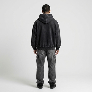 <b>Men</b>’s Black Washed Graphic Hoodie Abstract <b>White</b> Smoke Print Heavyweight Oversized Streetwear <b>Sweatshirt</b> - Product Image 2