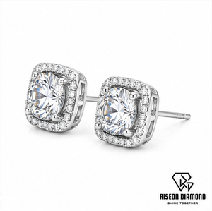 Cushion Halo Stud Earrings 18K White Gold Silver Plated Lab Grown Diamond Pave <b>Cluster</b> Brilliant Luxurious Bridal Fine Jewelry - Product Image 3