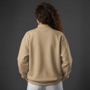 Womens Tan Oversized <b>Mock</b> <b>Neck</b> Sweatshirt Black Trackstar Embroidery Heavyweight Fleece <b>Top</b> - Product Image 2