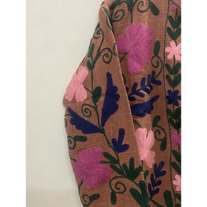 Chaqueta de algodón con bordado floral para mujer, cuello mandarín, manga larga, estilo bohemio de primavera, cierre abierto, chaqueta tnt. - Product Image 3