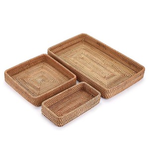 Ensemble de 3 plateaux en rotin naturel tissé marron, pour le vente en gros, livraison gratuite - Product Image 6