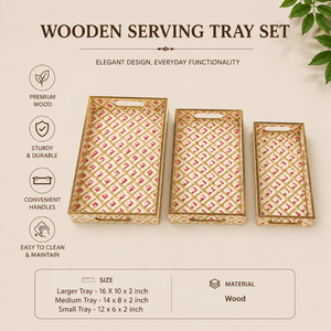 Ensemble de plateaux décoratifs en bois faits à la main avec motif géométrique |   Plateaux de présentation imbriqués pour table basse, organisateur et décoration d'ambiance - Product Image 5