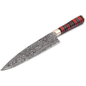 Couteau de chef moderne personnalisé fait main Burraq, lame en acier Damas de 7 pouces, épaisseur 3,0 mm, manche en bois, étui en cuir - Product Image 1