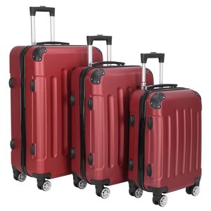 Set di Valigie Trolley 3 in 1 in ABS e Alluminio, 20"/24"/28", Rosso Vino, Leggero, 4 Ruote - Product Image 4